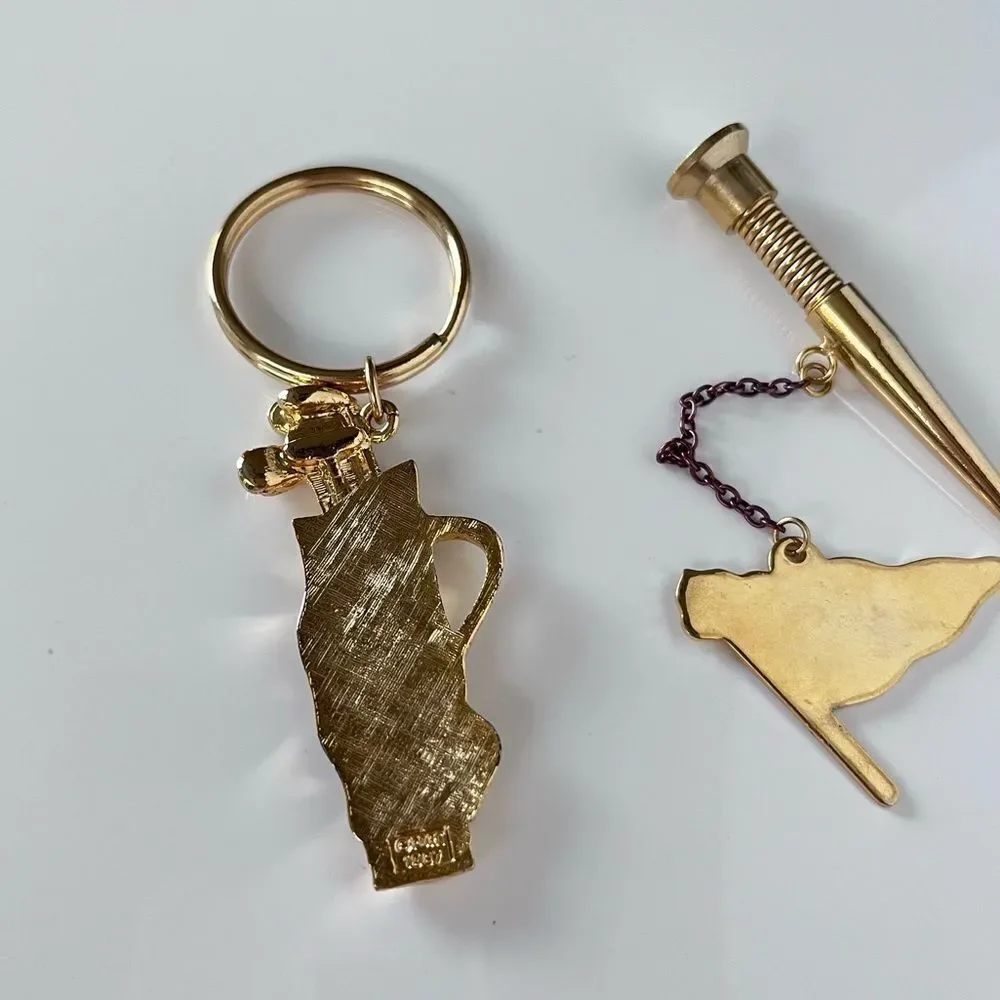 Vintage Golf Bag Keychain & Golf Tee Flag